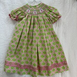 Smocked Easter Bunny Green and Pink Dress
